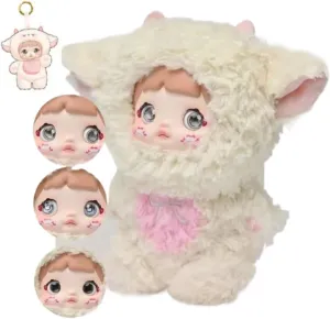 Nommi Blind Box Opened Plush Doll Nommi Loveliness Never Ends Series Confirmed Kawaii Plushie Charm Doll Cute Xmas Collectible Birthday Gift (White Sheep)