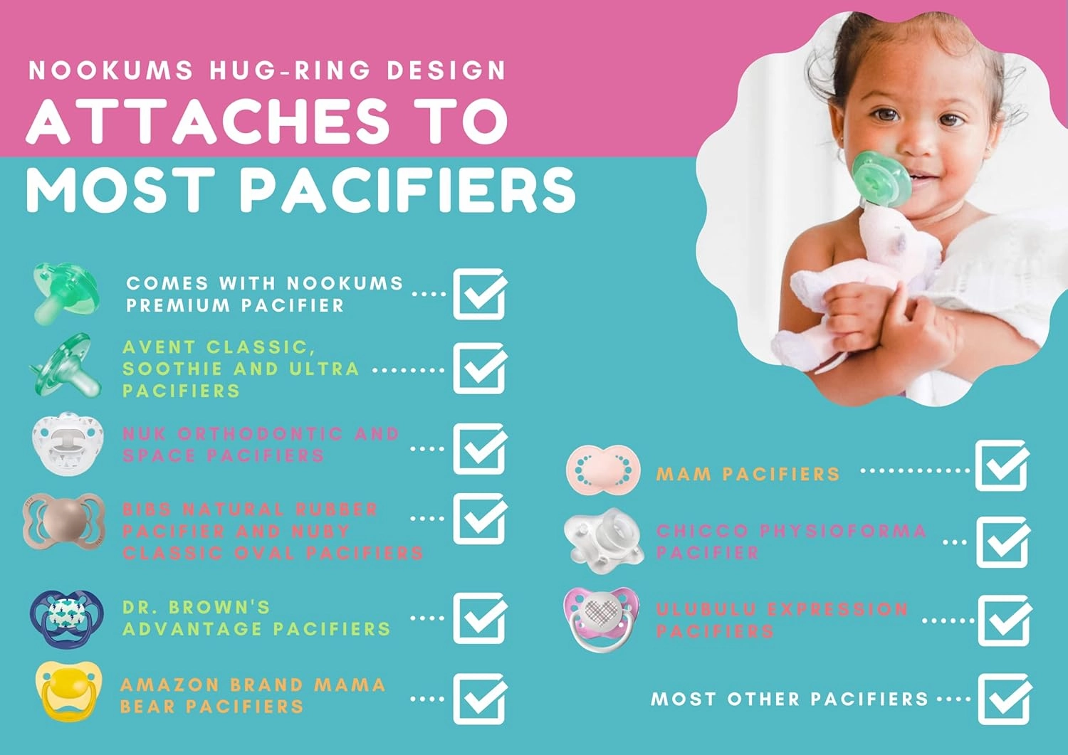 Nookums Paci-Plushies Shakies - Pacifier Holder with Built in Rattle (2 in 1)- Adapts to Name Brand Pacifiers, Suitable for All Ages, Plush Toy Includes Detachable Pacifier (Bull Dog)