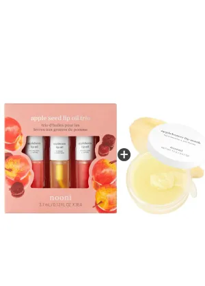 NOONI Korean Hydrating Lip Oil Gift Set - Appleseed Lip Oil Trio, 0.12 Fl Oz x 3ea   Vegan Butter Melting Balm - Applebutter Lip Sleeping Mask, 0.42 Oz Bundle