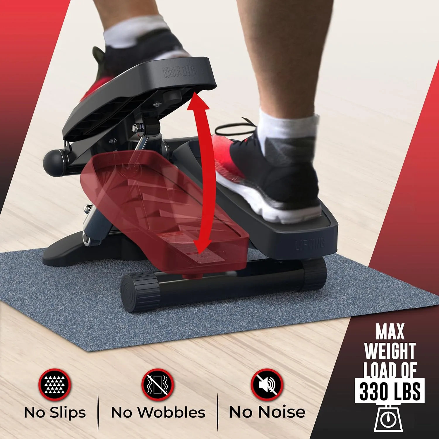 Nordic Lifting Mini Stepper & Stair Climber Machine - w/Resistance Bands Set & Non-Slip Foot Pads - Durable Construction with 330 LBS Weight Capacity - LCD Monitor
