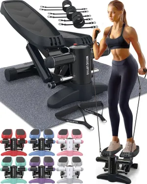 Nordic Lifting Mini Stepper & Stair Climber Machine - w/Resistance Bands Set & Non-Slip Foot Pads - Durable Construction with 330 LBS Weight Capacity - LCD Monitor