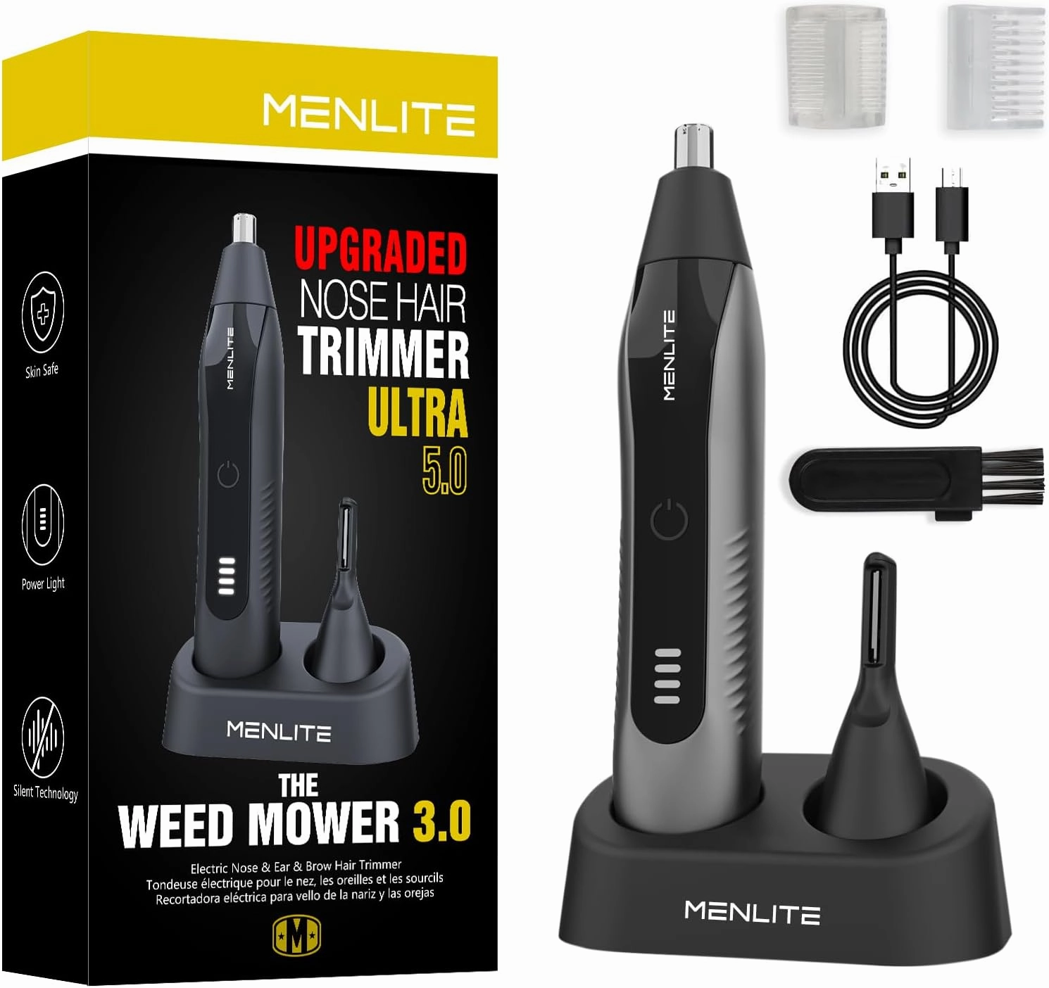 Nose Hair Trimmer for Men Women,2025 Multi Functional Men's Beauty Set, Eyebrow, Nose Ear Trimmer, Detachable Head for Water Washing, USB-C Type Fast Charging (Grey)