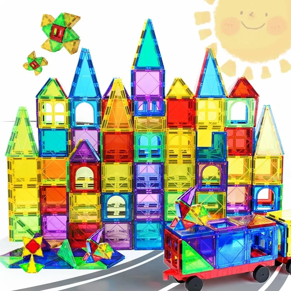 Oasis Creations Magnetic Tiles 108 Piece Building Toys Set for Toddlers 3 4 5 6 7 8 9 Year Old Boys & Girls Educational Stem Toy Construction Gift Set