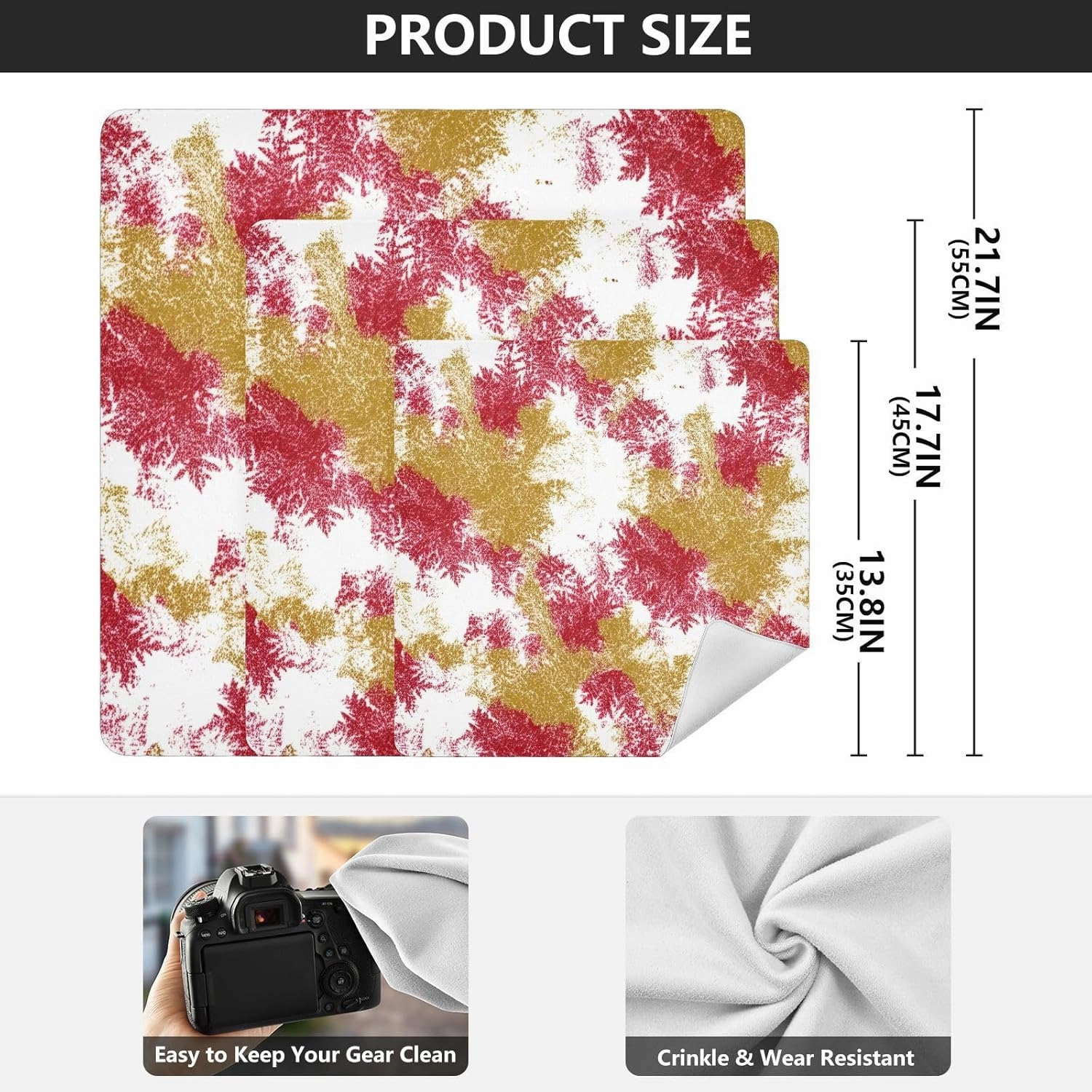 ODAWA Red and Gold Abstract Self-adhesive Cloth 17.7X17.7 Inch Magic Flexible Folding Self-Stick Makeup Bag Anti Scratch Equipment Wrap Storage Pouch