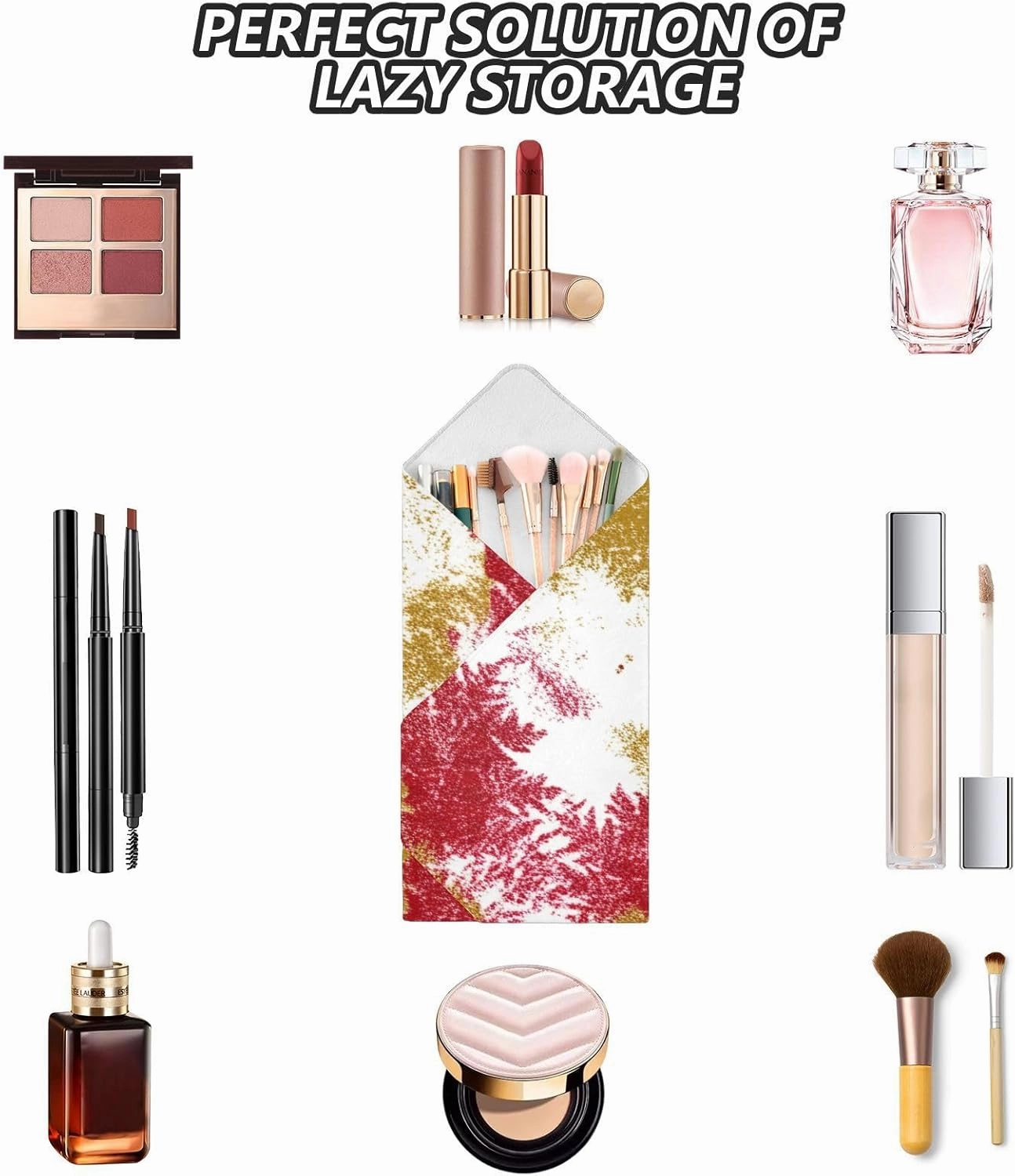 ODAWA Red and Gold Abstract Self-adhesive Cloth 17.7X17.7 Inch Magic Flexible Folding Self-Stick Makeup Bag Anti Scratch Equipment Wrap Storage Pouch