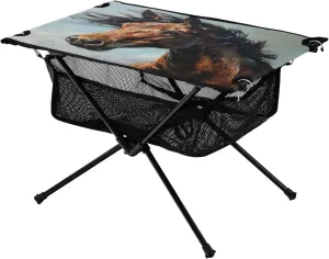Oil Painting Horse Portable Folding Camping Table, Compact Lightweight Beach Table with Carrying Bag for Outdoor Picnics, BBQs, Camp