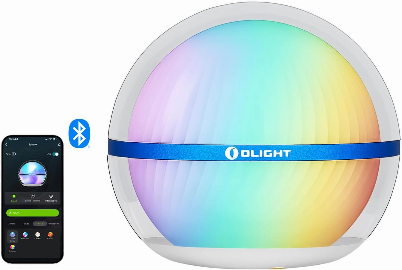 OLIGHT Sphere Smart Night Light, 75 lumens Stepless Dimming Table Lamp with Remotely APP Control, Magnetic Rechargeable RGB Ambient Lighting for Sleeping, Reading, and Relaxation