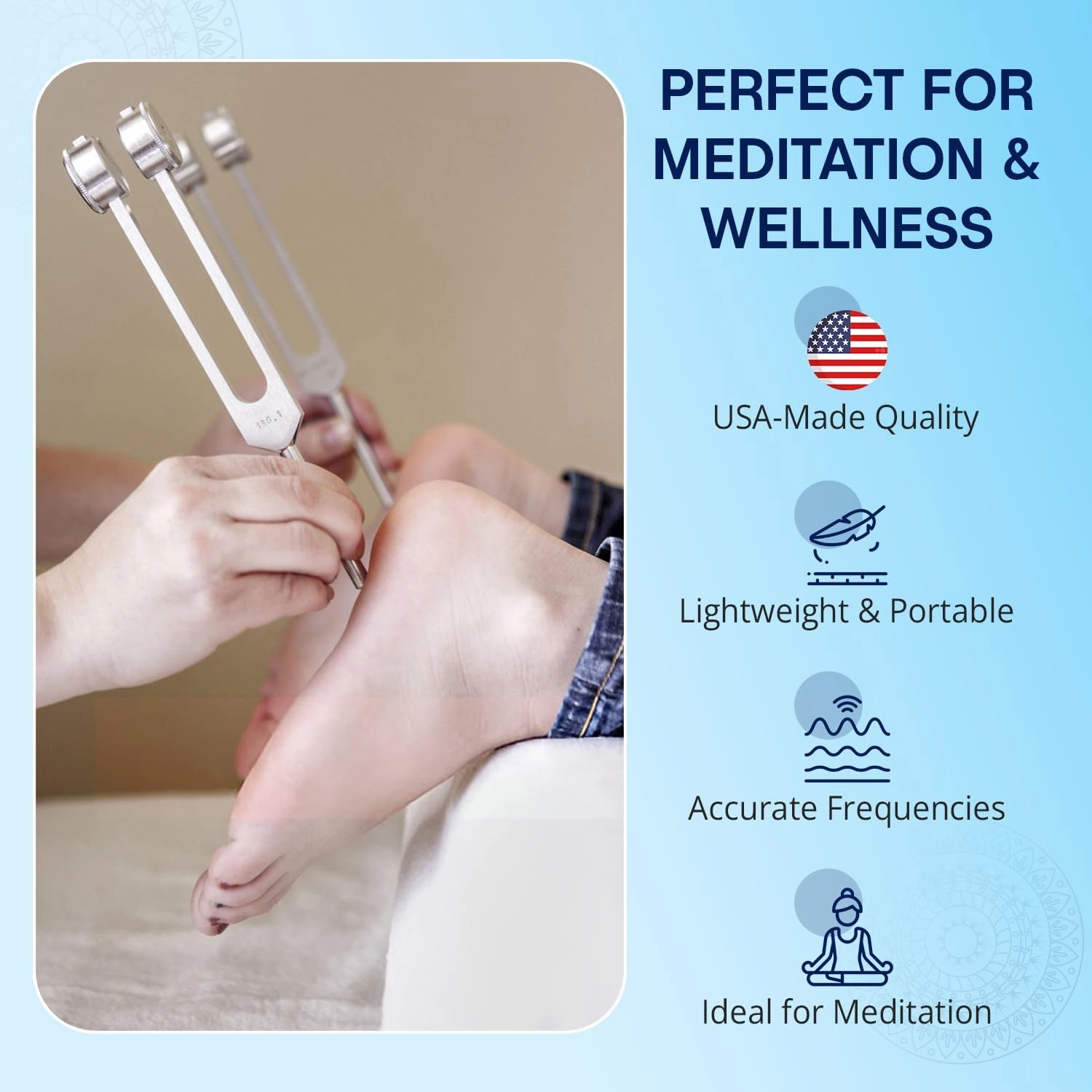 Om 136.1 Weighted Tuning Fork for Healing, Made in The USA, Chakra Healing, Sound Therapy for Reducing Inflammation, Meditation, Relaxation, Sound Healing Instruments & Sound Therapy Instruments