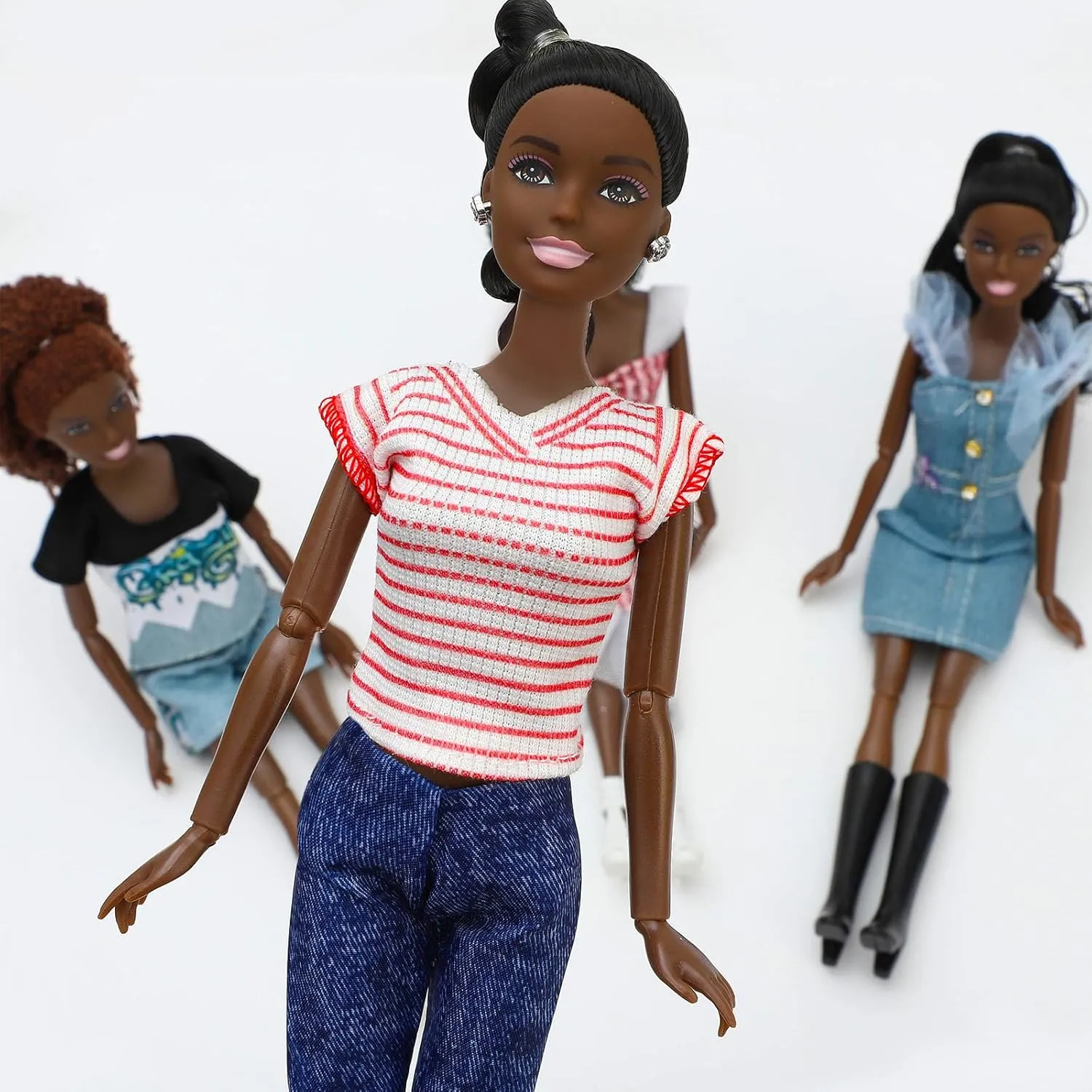 ONEST 5 Sets 11.5 Inches African American Dolls Include 5 Pieces Black Girl Dolls, 5 Pieces Handmade Doll Clothes, 5 Pairs of Doll Shoes