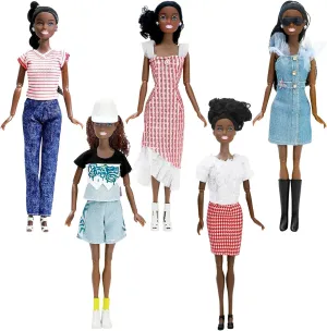 ONEST 5 Sets 11.5 Inches African American Dolls Include 5 Pieces Black Girl Dolls, 5 Pieces Handmade Doll Clothes, 5 Pairs of Doll Shoes