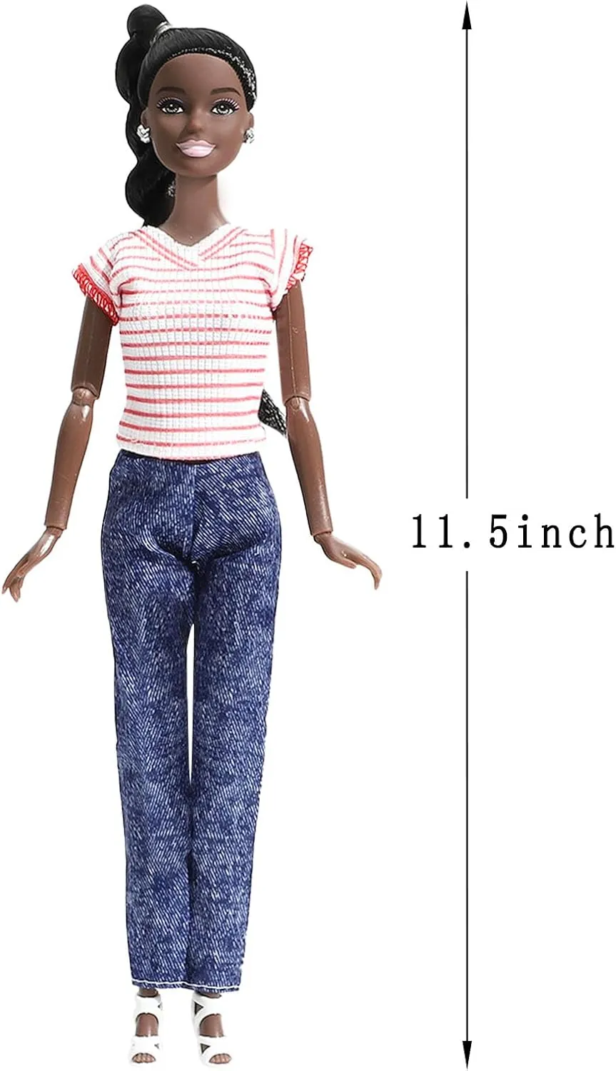 ONEST 5 Sets 11.5 Inches African American Dolls Include 5 Pieces Black Girl Dolls, 5 Pieces Handmade Doll Clothes, 5 Pairs of Doll Shoes