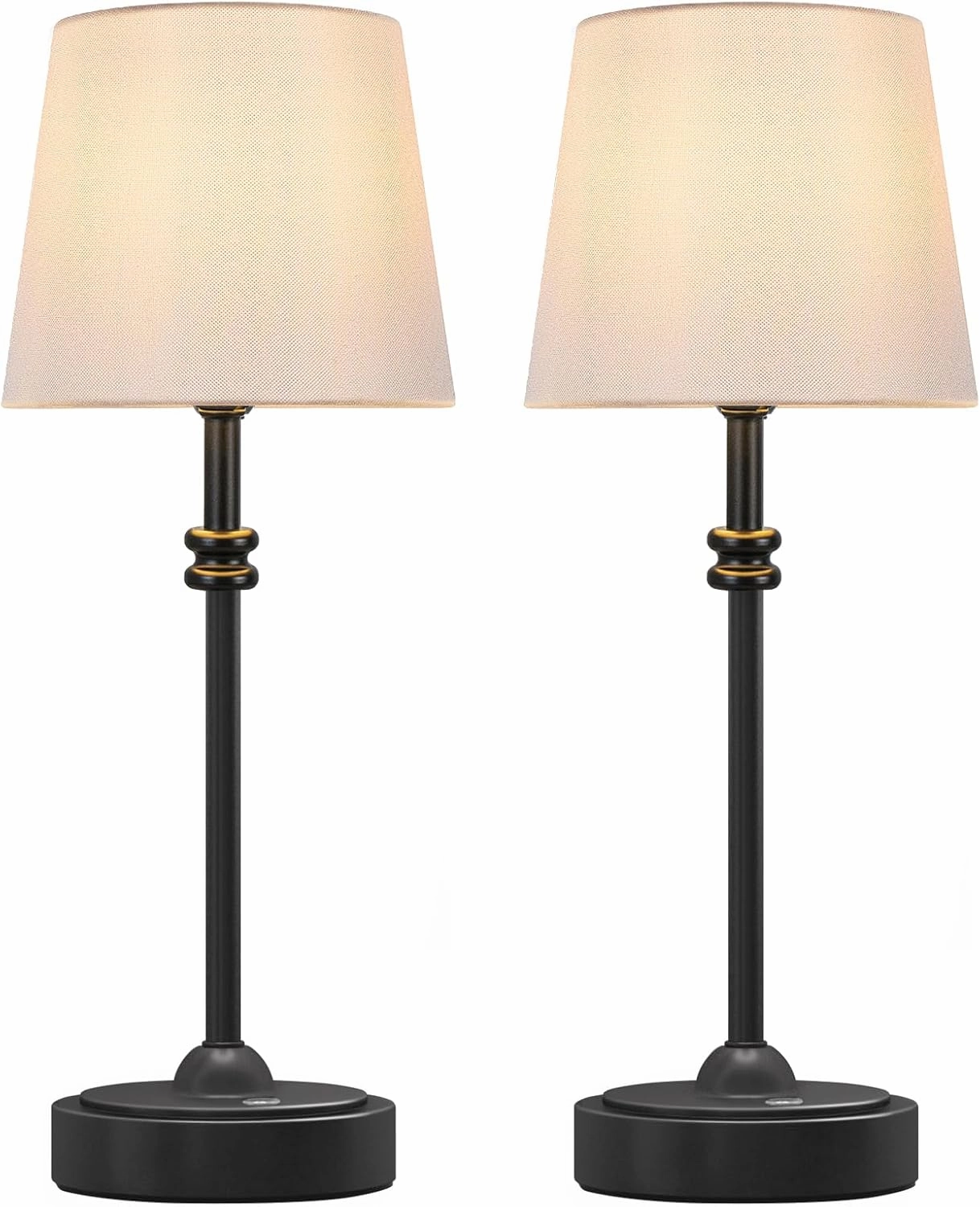 ONEWISH Cordless Table Lamps Set of 2 - Battery Powered Lamp, 4000mAh Rechargeable, Stepless Dimmable, Wireless Lamp with Fabric Shade, Warm Ambient Light for Bedside, Dining, Patio, Bathroom(Black)