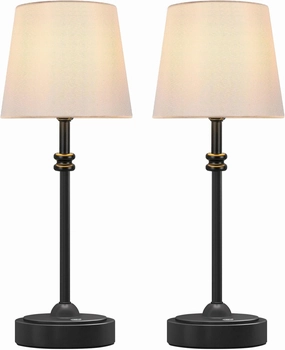 ONEWISH Cordless Table Lamps Set of 2 - Battery Powered Lamp, 4000mAh Rechargeable, Stepless Dimmable, Wireless Lamp with Fabric Shade, Warm Ambient Light for Bedside, Dining, Patio, Bathroom(Black)
