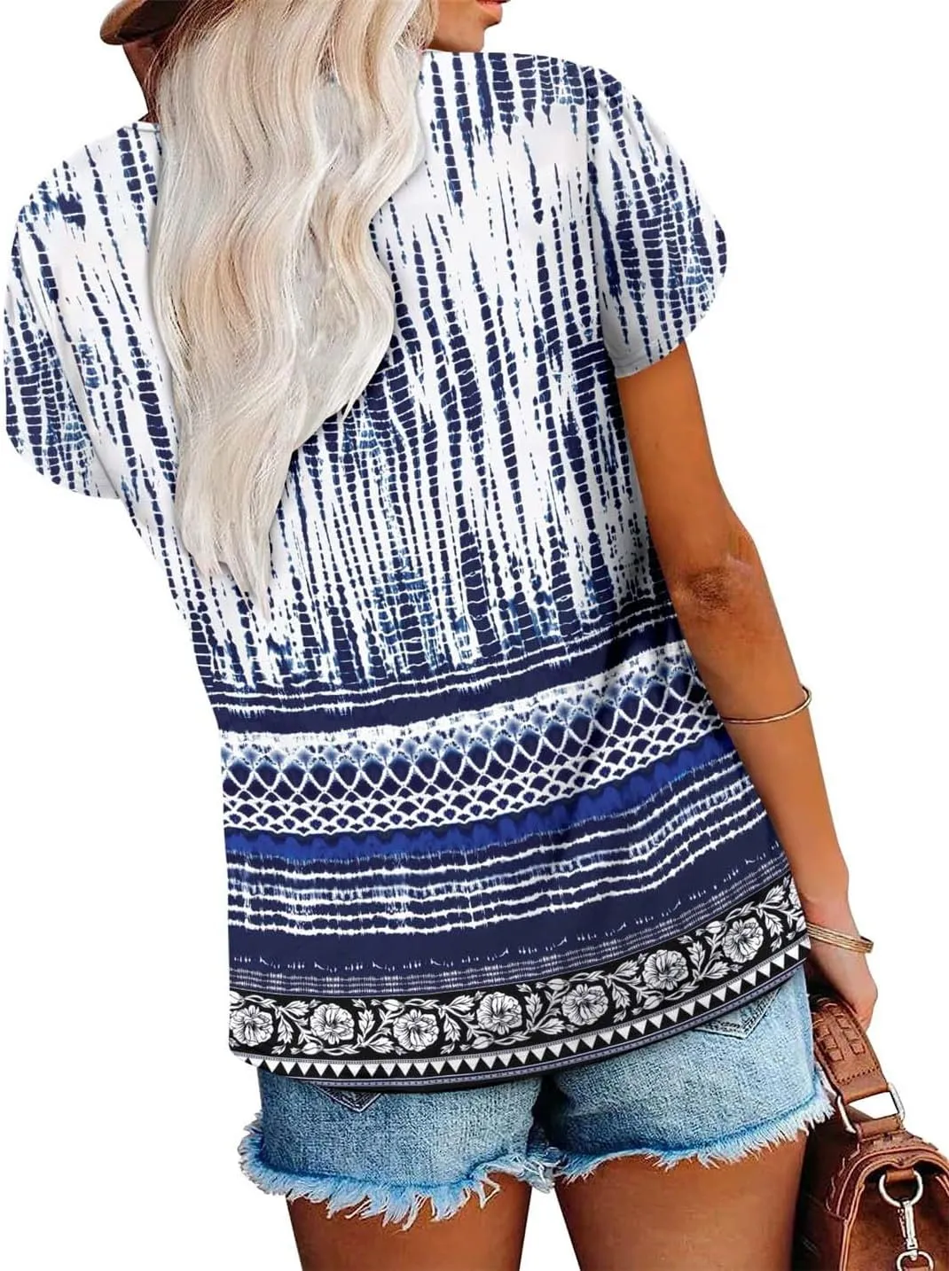 onlypuff Summer Top for Women V Neck Short Sleeve Shirts Flowy Tunic Tops