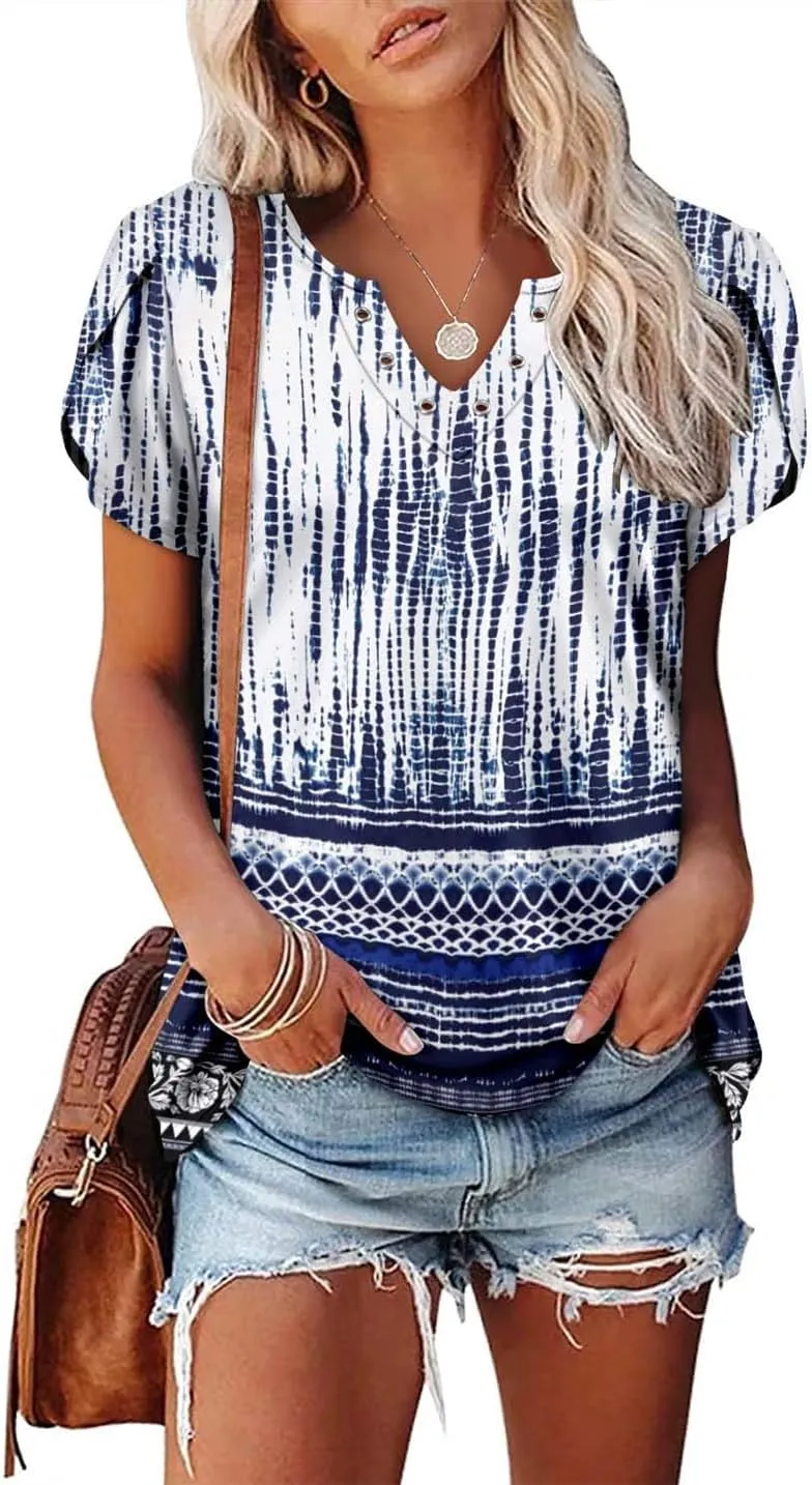 onlypuff Summer Top for Women V Neck Short Sleeve Shirts Flowy Tunic Tops