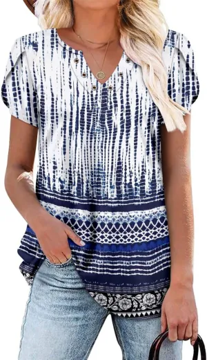 onlypuff Summer Top for Women V Neck Short Sleeve Shirts Flowy Tunic Tops