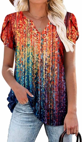 onlypuff Summer Top for Women V Neck Short Sleeve Shirts Flowy Tunic Tops