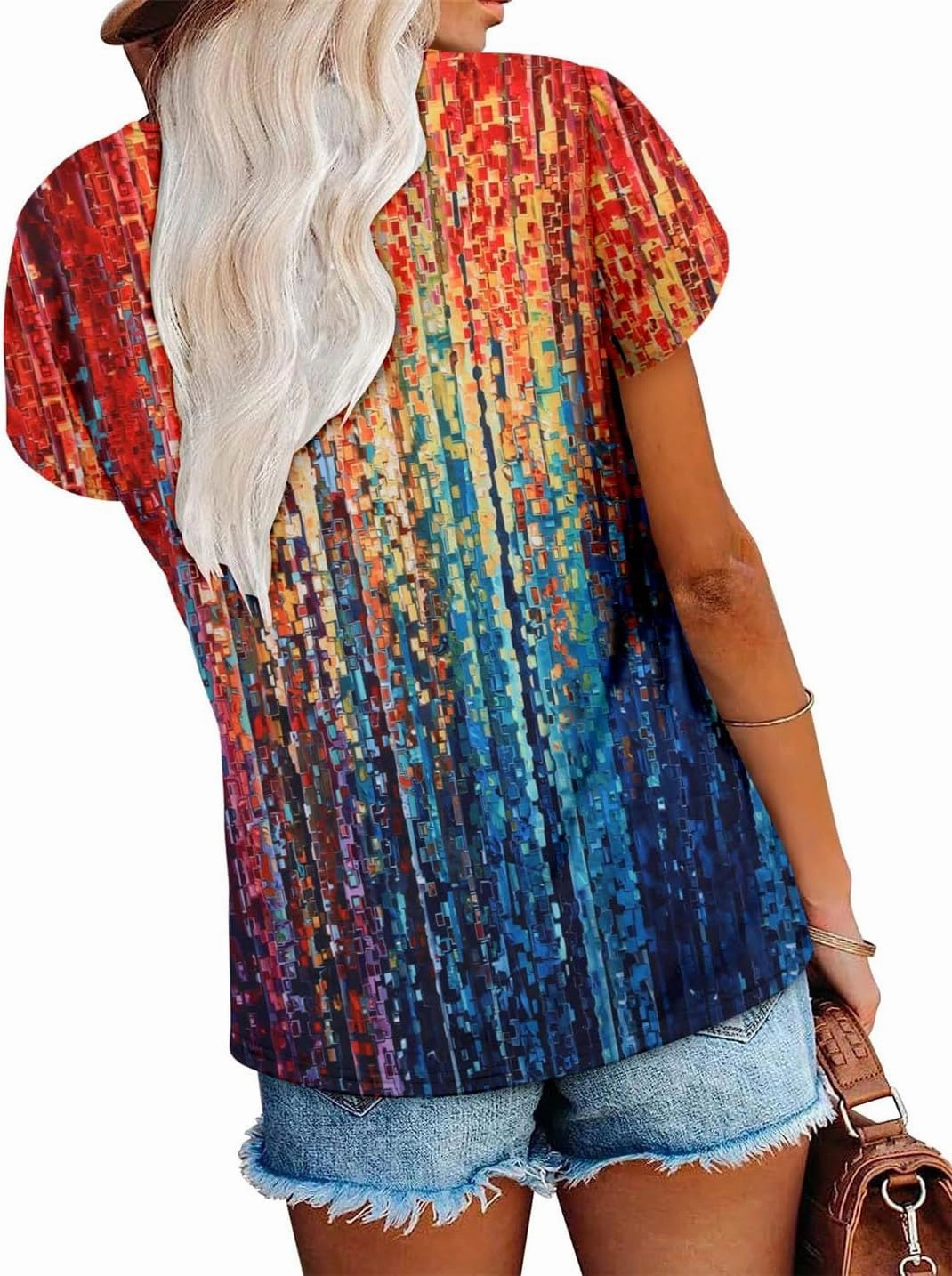 onlypuff Summer Top for Women V Neck Short Sleeve Shirts Flowy Tunic Tops