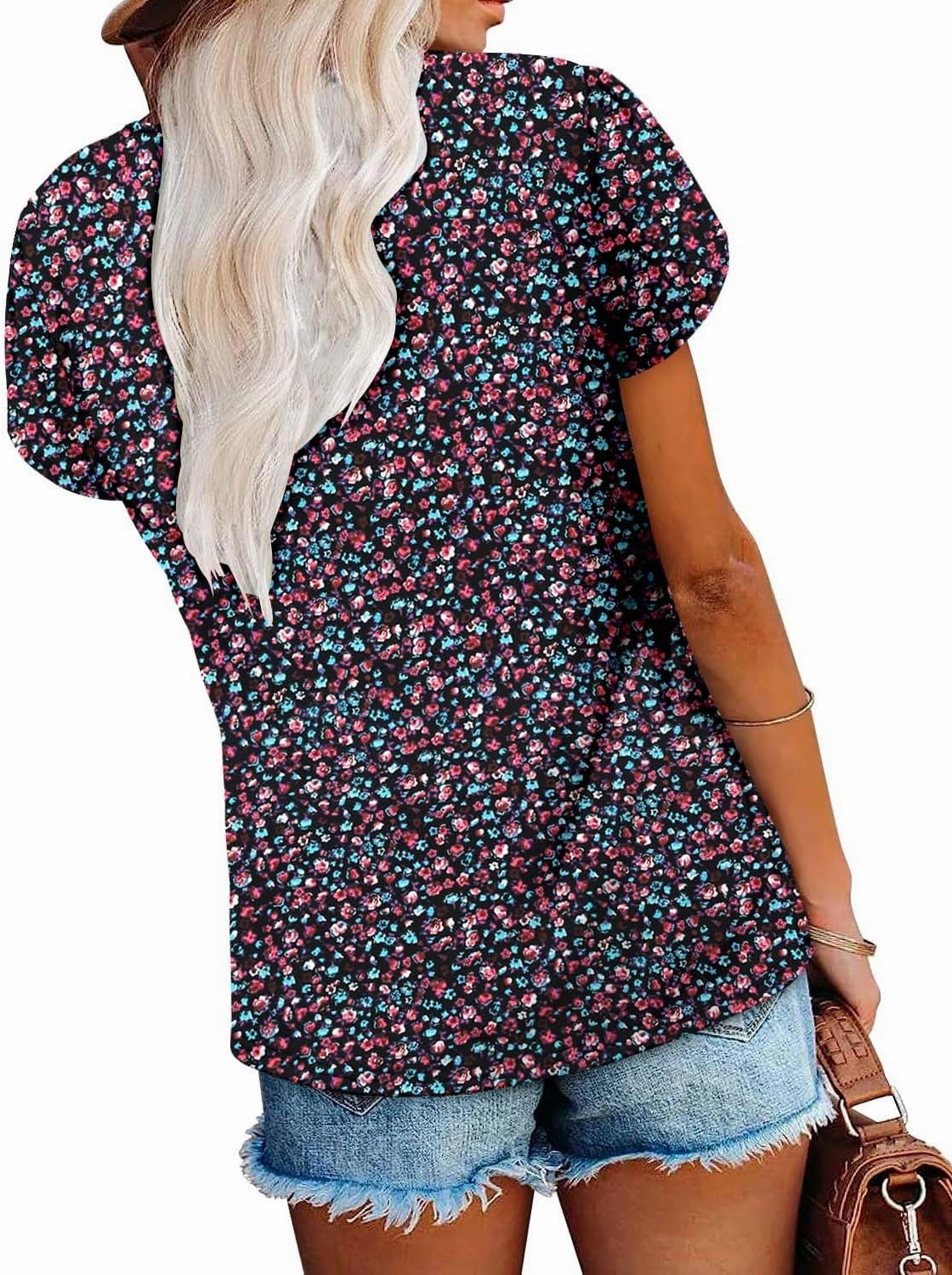 onlypuff Summer Top for Women V Neck Short Sleeve Shirts Flowy Tunic Tops