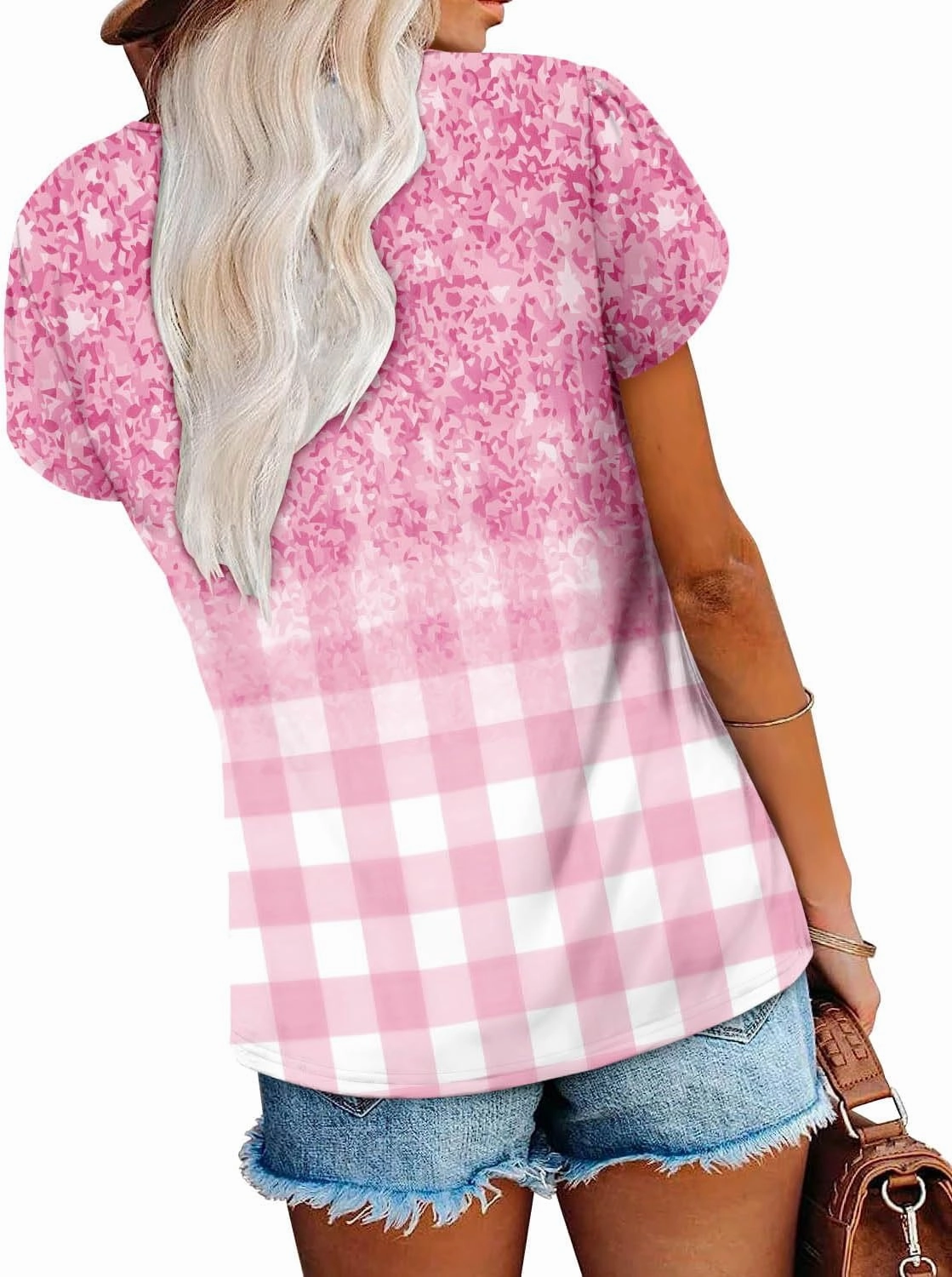 onlypuff Summer Top for Women V Neck Short Sleeve Shirts Flowy Tunic Tops