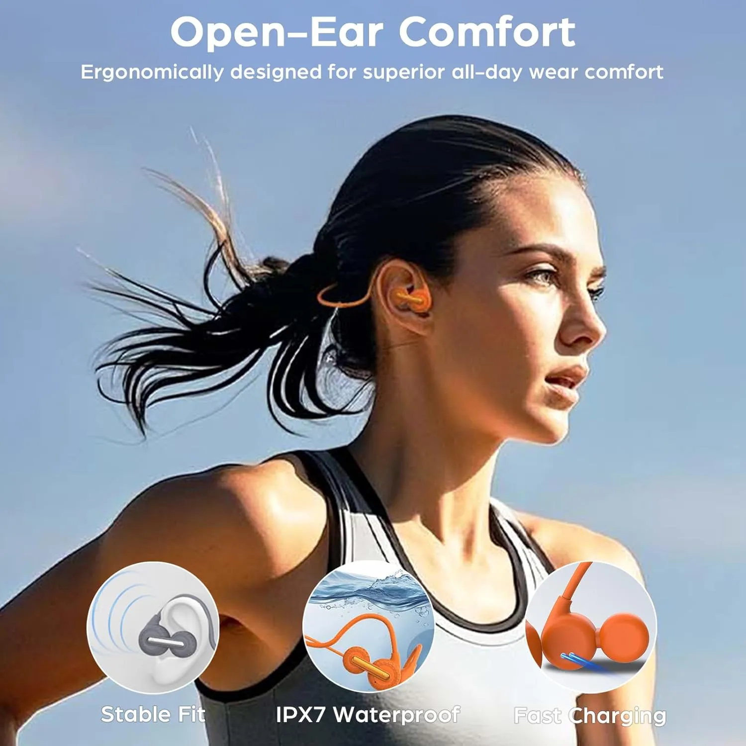 Open Ear Headphones Wireless Bluetooth 5.4 Air Conduction Headphone Bluetooth Sport Headset IPX7 Waterproof Premium Sound Clear Call Lightweight for Running Cycling Fitness Gym Workouts (Orange)