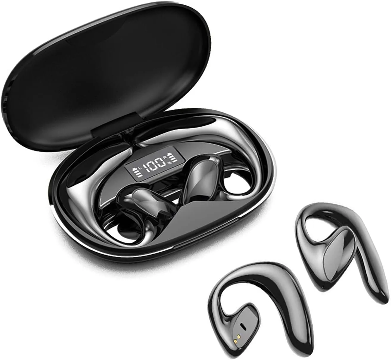 Open Ear Headphones Wireless Bluetooth Air Bone Conduction Headphones Head Set with Mic Bone Conduction Earbuds Headset Bone Conducting Earphones Workout Over the Ear Running Earbuds with Earhooks