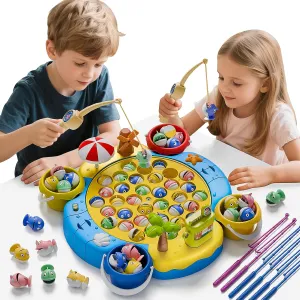 ORANGE OCEAN 66 PCS Magnetic Fishing Game for Kids Boys Ages 3-5 4-6, Kid Magnetic Fishing Toys with 360° Rotation & Sound, Birthday Toys Gifts for 3 4 5 6 Year Old Boys Kids, 1-8 Players