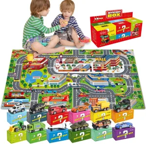 Oriate Kids Dream Mat Modern City Toy Activity Playmat & Diecast Toy Cars Set 12 Pack 1/64