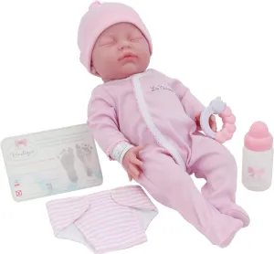 Original 17" La Newborn by JC Toys - Realistic Washable All Vinyl Closed Eye Sleeping Baby Doll- Pink Gift Set , Blue