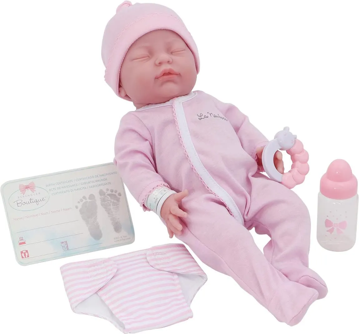 Original 17" La Newborn by JC Toys - Realistic Washable All Vinyl Closed Eye Sleeping Baby Doll- Pink Gift Set , Blue