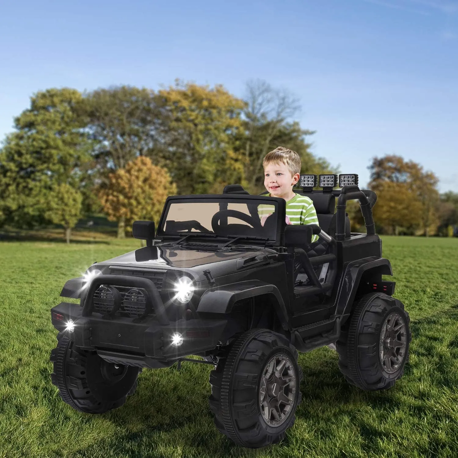 OTTARO Kids Electric Car Ride on Truck,12V Battery Powered Car for Kids, 3 Speeds,Spring Suspension, Parent Remote Control, MP3 Player (Black)