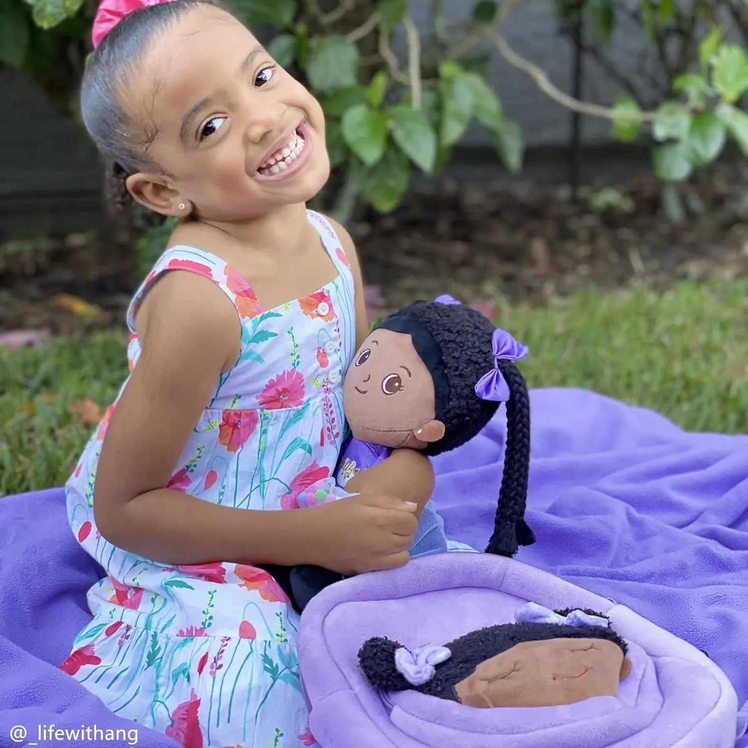 OUOZZZ 15" Soft Baby Doll for Girls - First Baby Doll for 2 Year Old African American Sleeping Cuddle Buddy Dreadlocks Plush Toy for Kids
