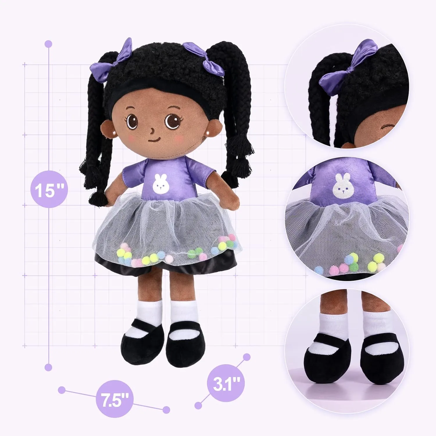 OUOZZZ 15" Soft Baby Doll for Girls - First Baby Doll for 2 Year Old African American Sleeping Cuddle Buddy Dreadlocks Plush Toy for Kids
