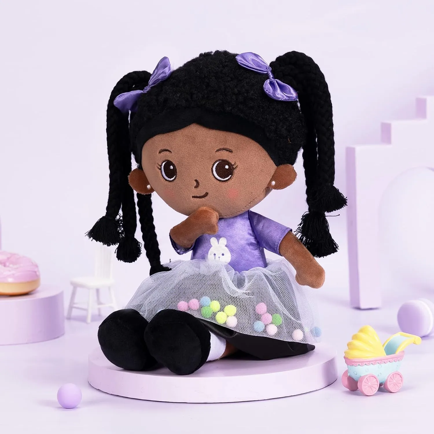 OUOZZZ 15" Soft Baby Doll for Girls - First Baby Doll for 2 Year Old African American Sleeping Cuddle Buddy Dreadlocks Plush Toy for Kids