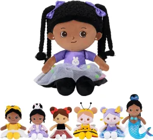 OUOZZZ 15" Soft Baby Doll for Girls - First Baby Doll for 2 Year Old African American Sleeping Cuddle Buddy Dreadlocks Plush Toy for Kids