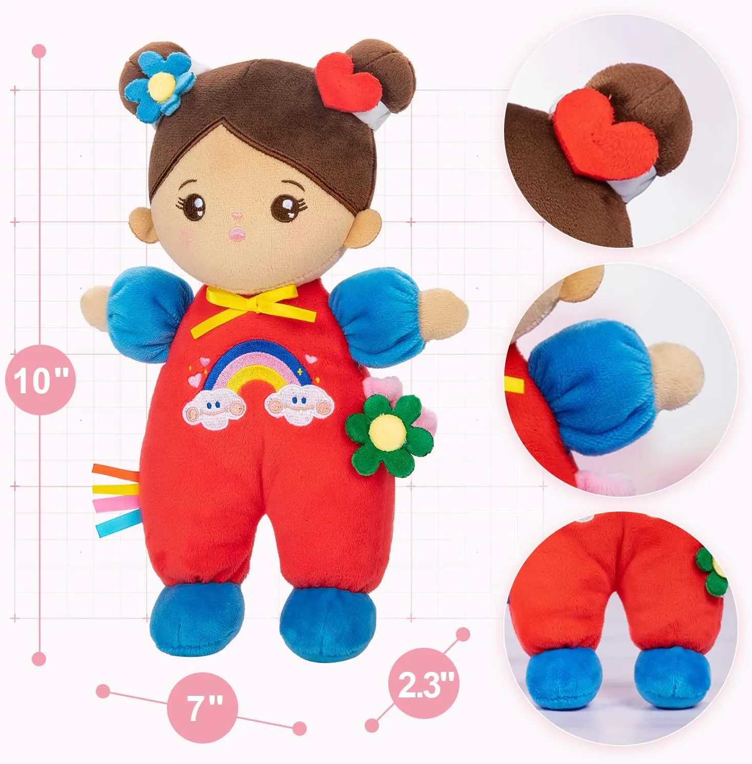 OUOZZZ Soft Baby Doll for Girls - First Hispanic Baby Doll Plush Rag Latino Doll Sleeping Cuddle Buddy Brown Skin Doll Toy for Kids 10"
