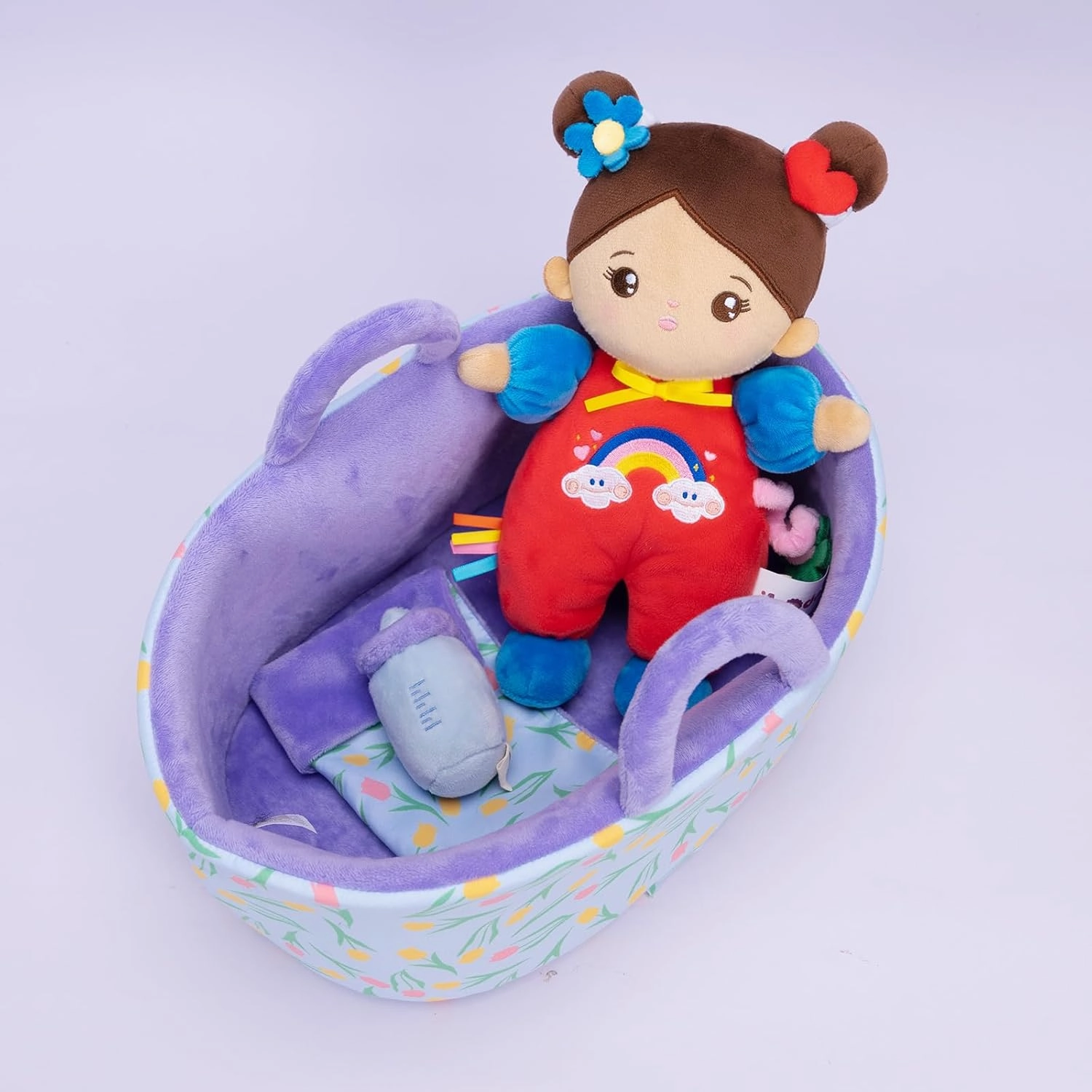 OUOZZZ 10" Soft Baby Doll Gift Set - First Baby Doll Accessories Plush Rag Sleeping Cuddle Buddy Doll Toy Brown Skin Mini Doll Set for Kids Girls Boys