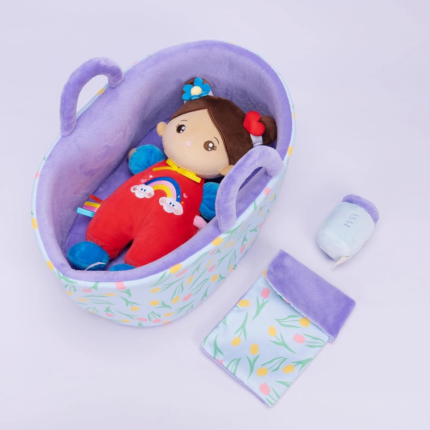 OUOZZZ 10" Soft Baby Doll Gift Set - First Baby Doll Accessories Plush Rag Sleeping Cuddle Buddy Doll Toy Brown Skin Mini Doll Set for Kids Girls Boys