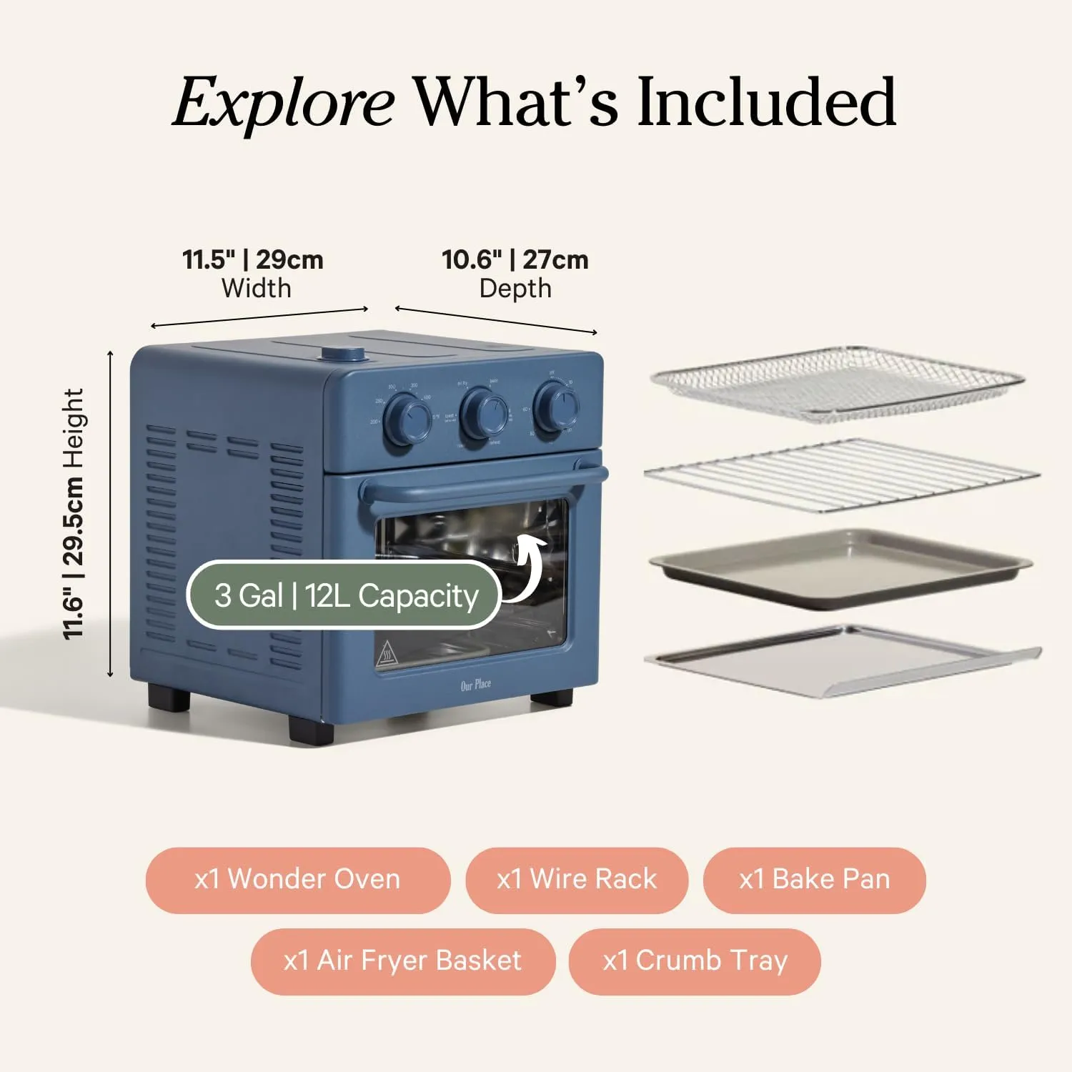 Our Place Wonder Oven | 6-in-1 Air Fryer & Toaster Oven with Steam Infusion | Compact, Countertop Friendly, Fast Preheat, Multifunctional | Air Fry, Toast, Roast, Bake, Reheat & Broil | Blue Salt