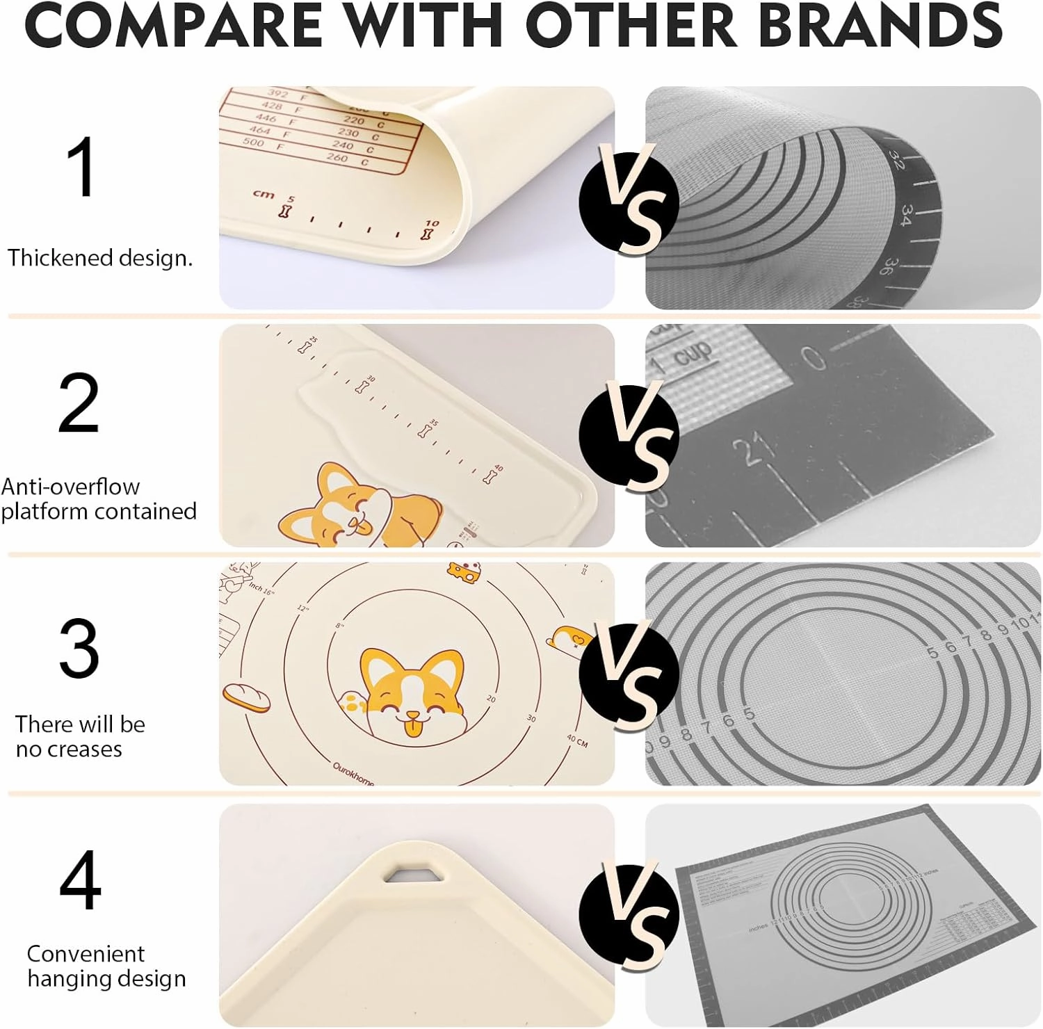 Ourokhome Silicone Baking Mat Sheet and Pastry Dough Cutter, 0.5 Inch Thick 28" X 20" BPA free Silicone Rolling Mat, Non-Stick and Anti-Slip, Dishwasher Safe (Beige)