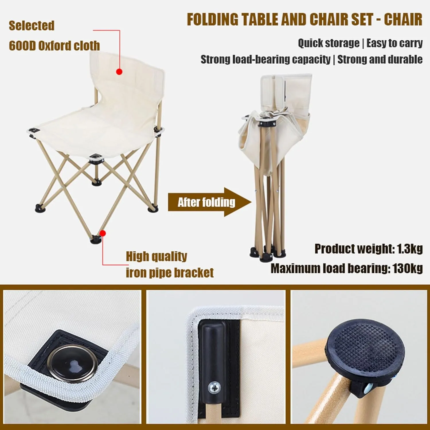 Outdoor Camping Furniture Sets with Lightweight Aluminum Table and Oxford Cloth Chairs, Compact Folding Chair, Easy Carrying