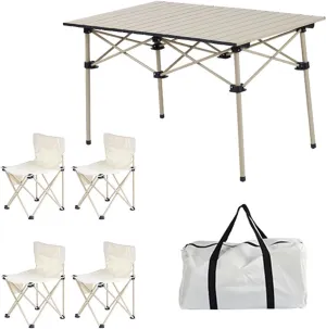 Outdoor Camping Furniture Sets with Lightweight Aluminum Table and Oxford Cloth Chairs, Compact Folding Chair, Easy Carrying