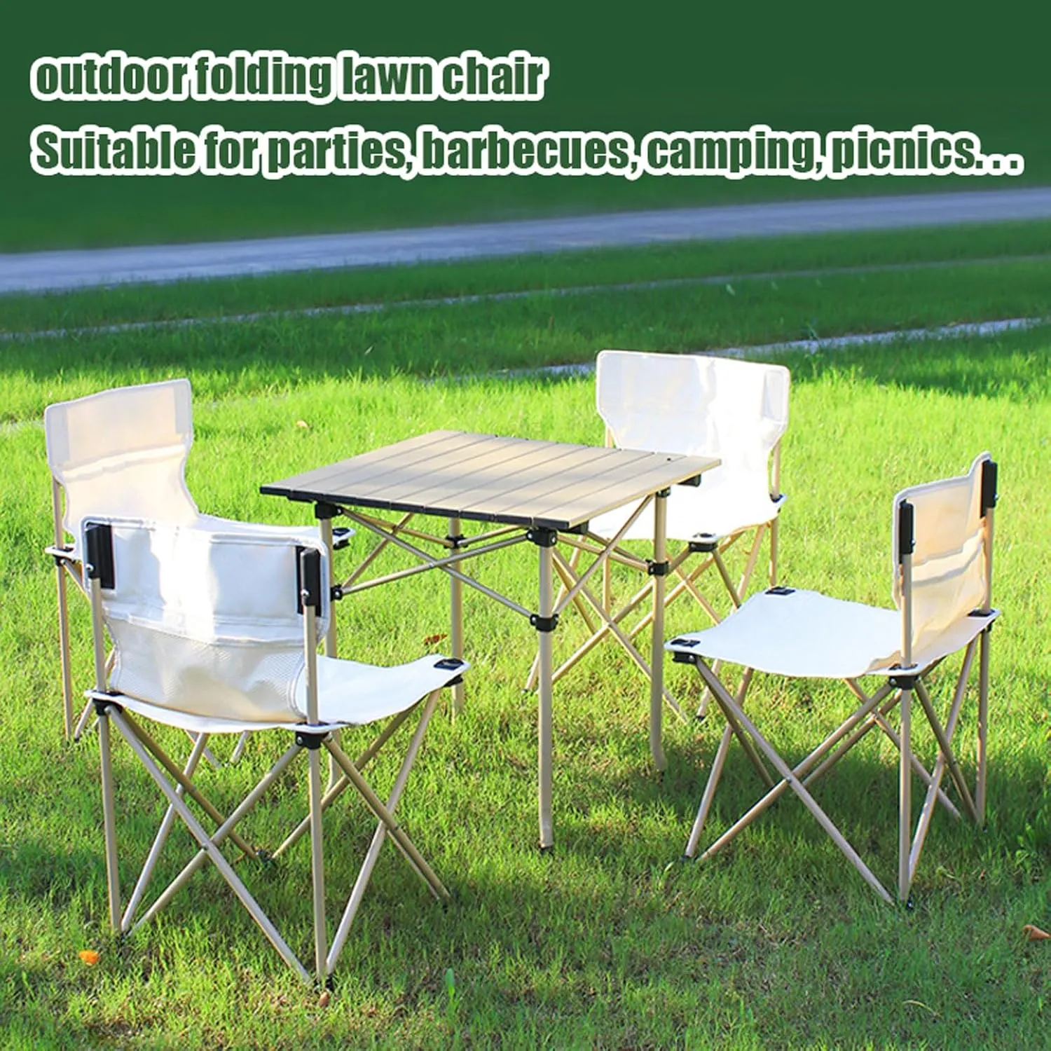 Outdoor Camping Furniture Sets with Lightweight Aluminum Table and Oxford Cloth Chairs, Compact Folding Chair, Easy Carrying