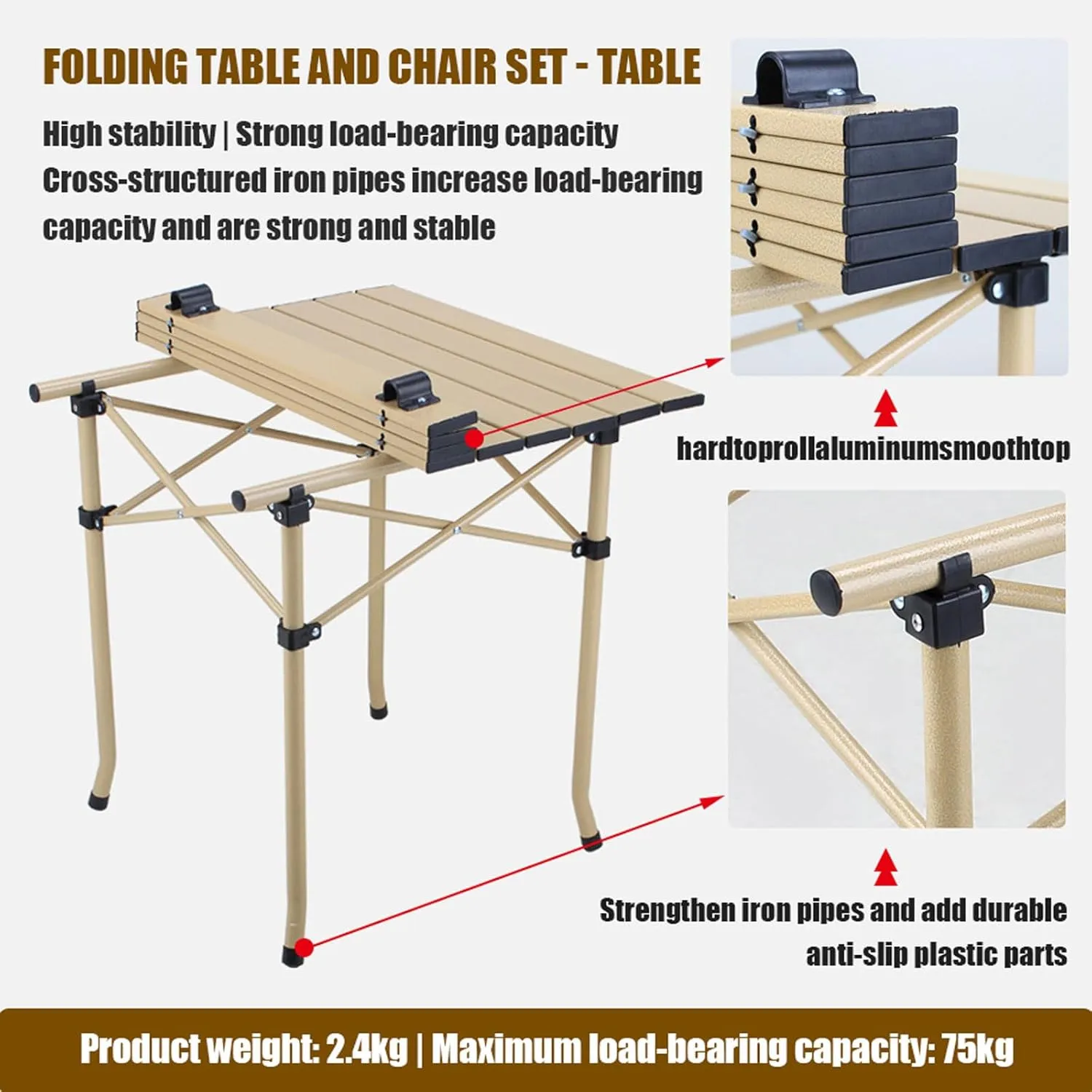 Outdoor Camping Furniture Sets with Lightweight Aluminum Table and Oxford Cloth Chairs, Compact Folding Chair, Easy Carrying
