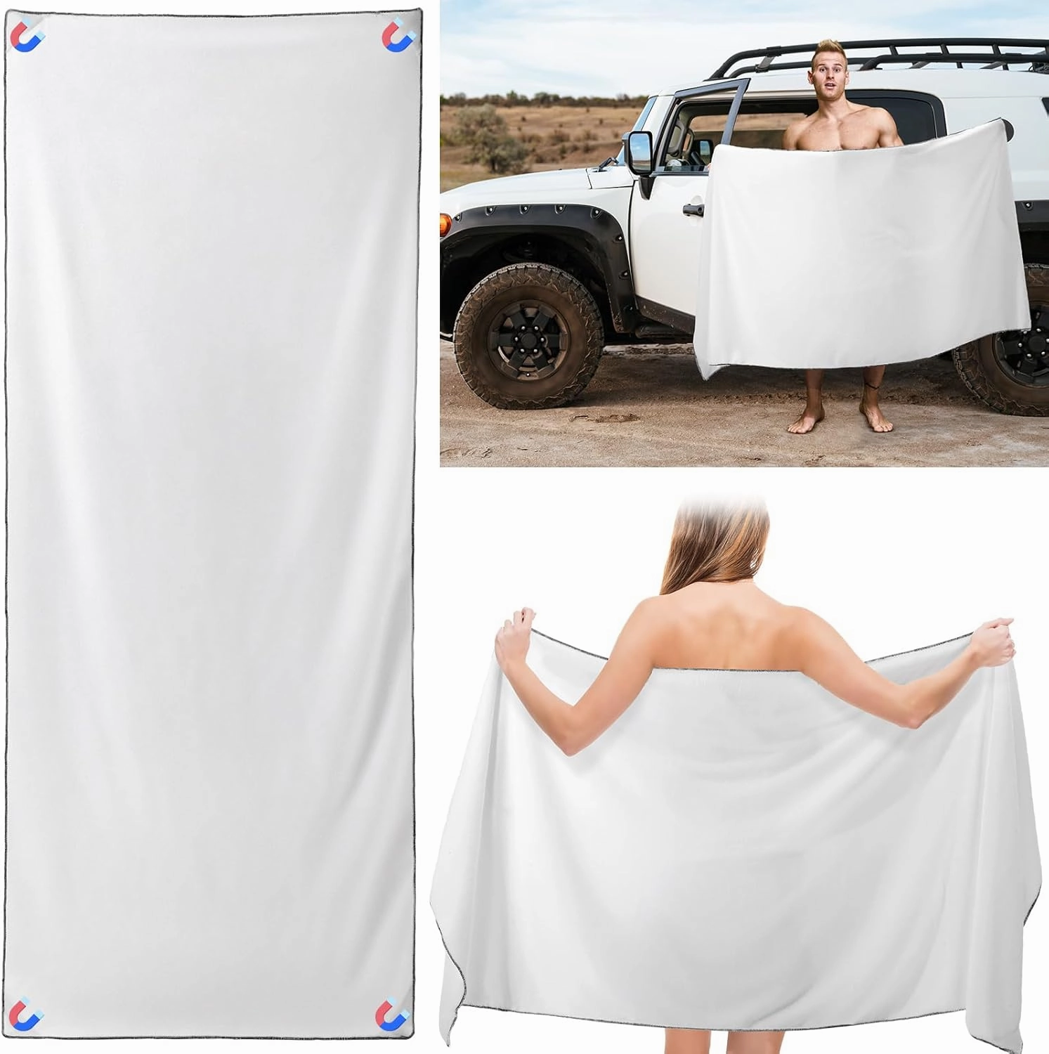Outdoor Magnetic Bath Towel Oversized 75"x30" Magnetic Microfiber Beach Quick Dry Towel with Magnet Corners for Beach, Pool, Travel, Gym & Camping