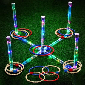 Outdoor Yard Games for Adults and Kids, LED Ring Toss Games with Multi-Color, Easy to Set Up&No Tools Need, Waterproof, Super Bright to Play at Night Outdoors, Good Gift for Kids