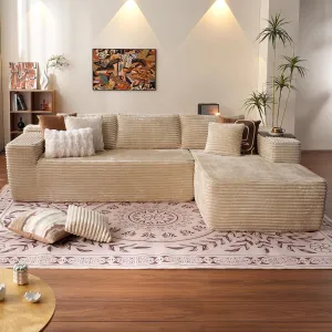 ovios 104" Cloud Sectional Couch with L-Shape Chaise,Modern Modular Sofa with Deep Seat, Upholstered Couches for Living Room Bedroom,No Assembly Required, Beige (Plush Corduroy Fabric)