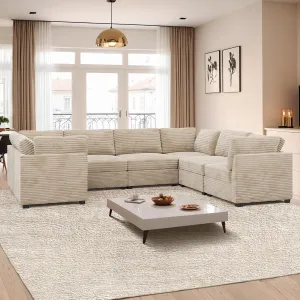 ovios 130.7" Modular Sectional Sofa Couch, U-Shaped Cloud Couches with Oversized Chaise, Modern Minimalist Deep Seat Plush Corduroy Sofas Set for Living Room, 7 Seater, Beige