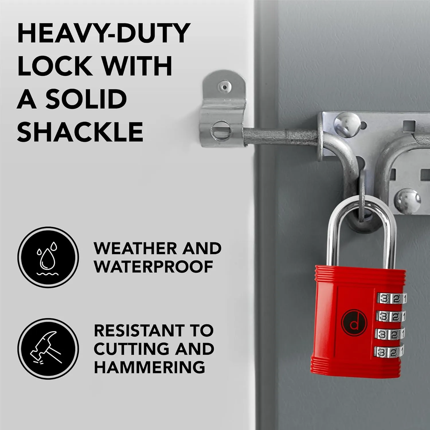 Padlock 4 Digit Combination Lock - for Gym School Locker, Outdoor Gate, Shed, Fence, and Storage - Weatherproof Metal - Keyless, Easy to Set, Resettable - Red