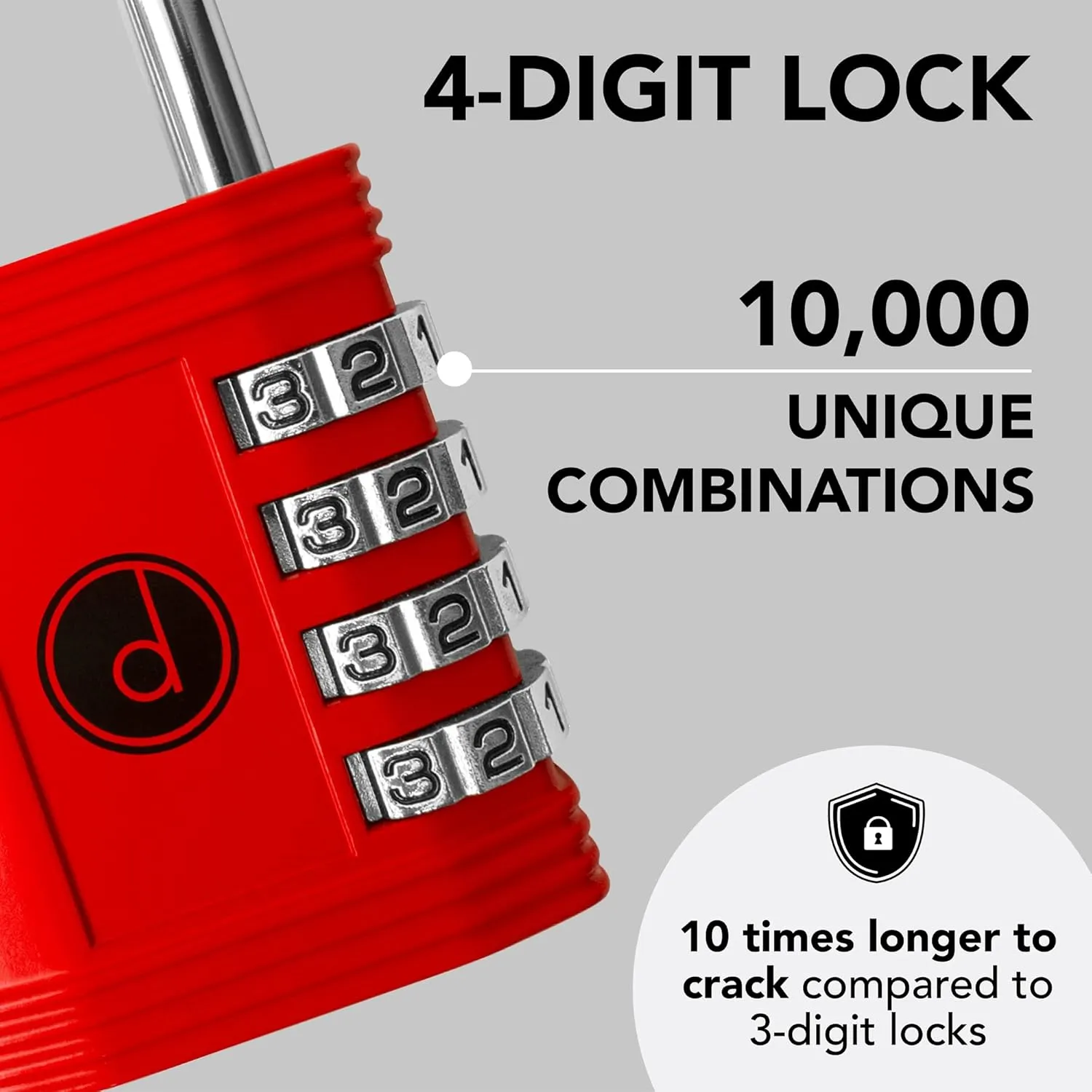 Padlock 4 Digit Combination Lock - for Gym School Locker, Outdoor Gate, Shed, Fence, and Storage - Weatherproof Metal - Keyless, Easy to Set, Resettable - Red